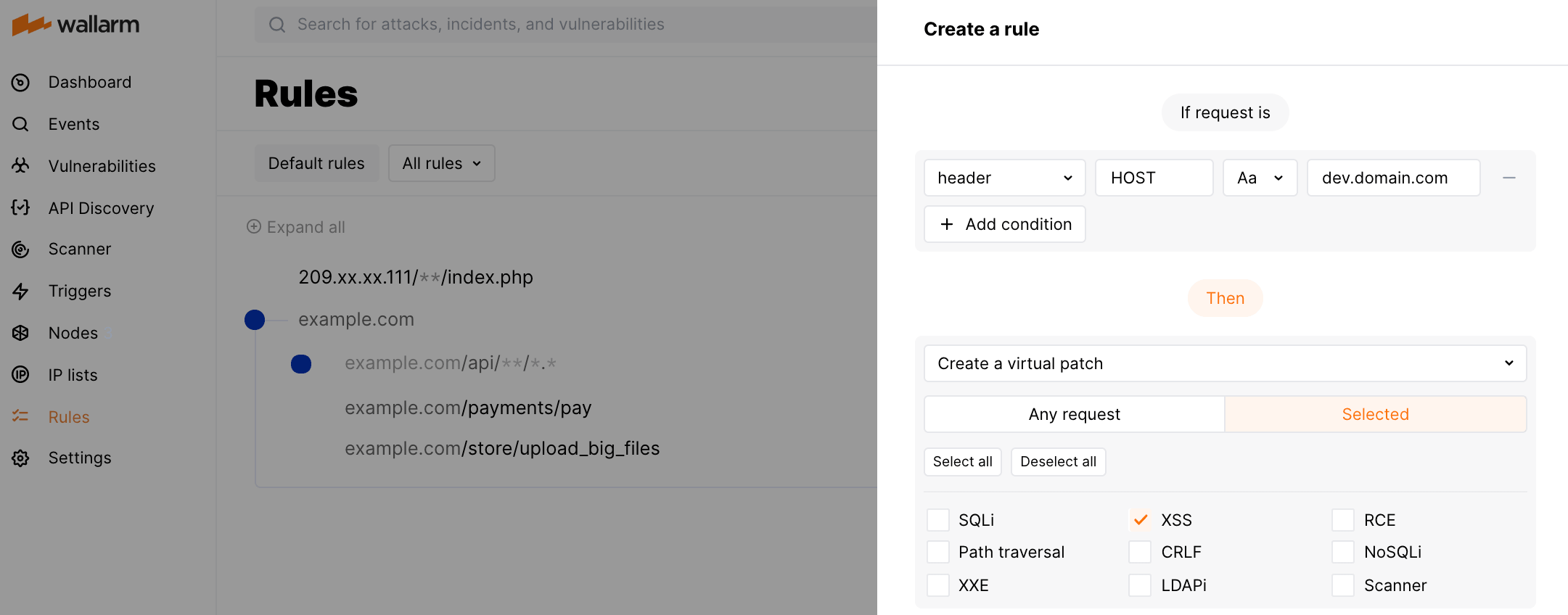Creating rule for HOST
