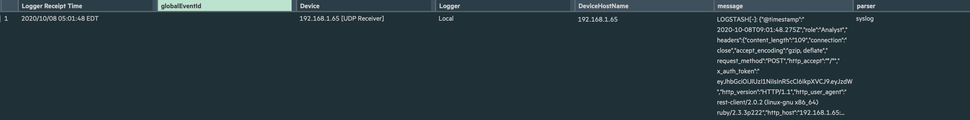 New user card in ArcSight Logger from Logstash