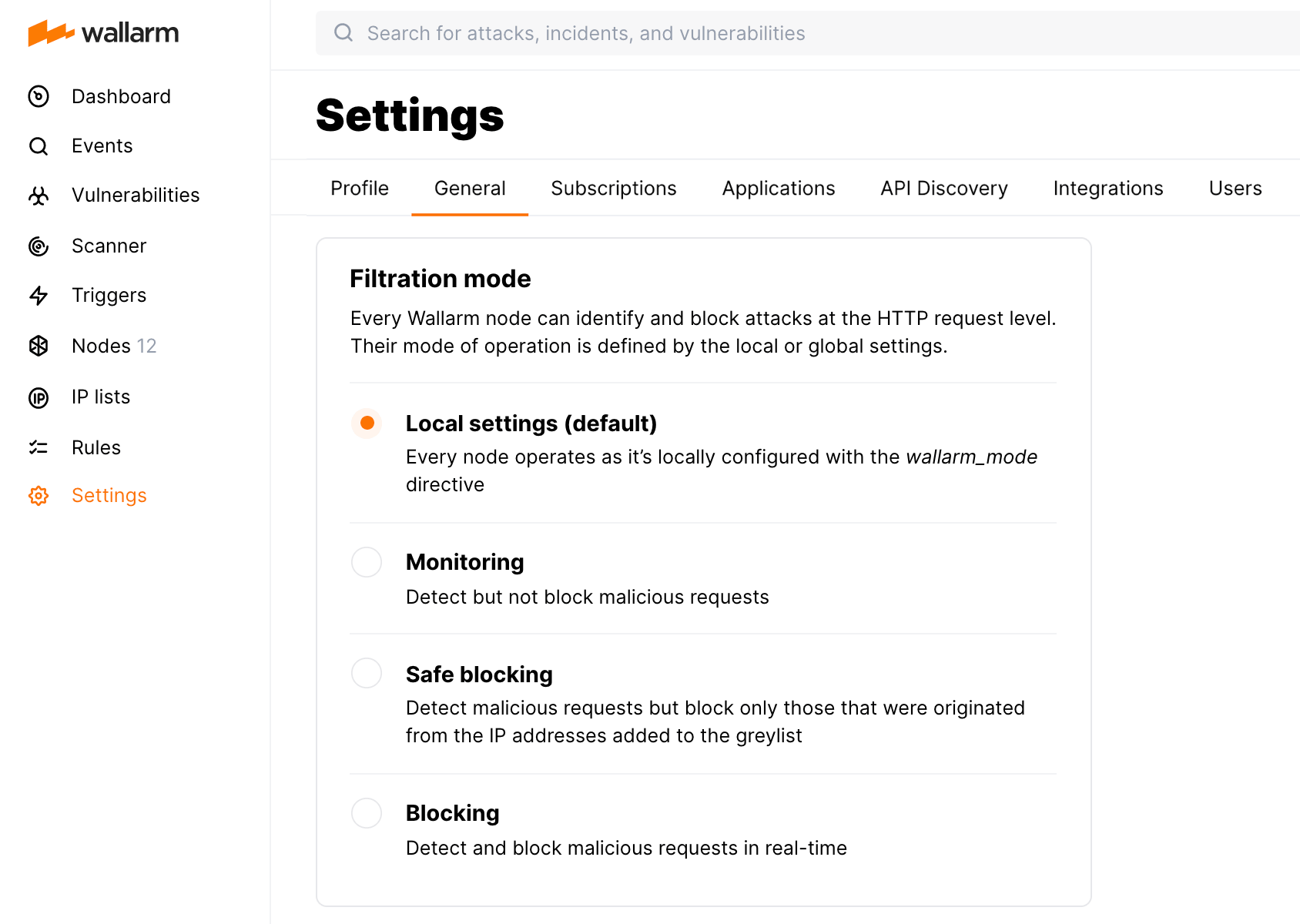 The general settings tab