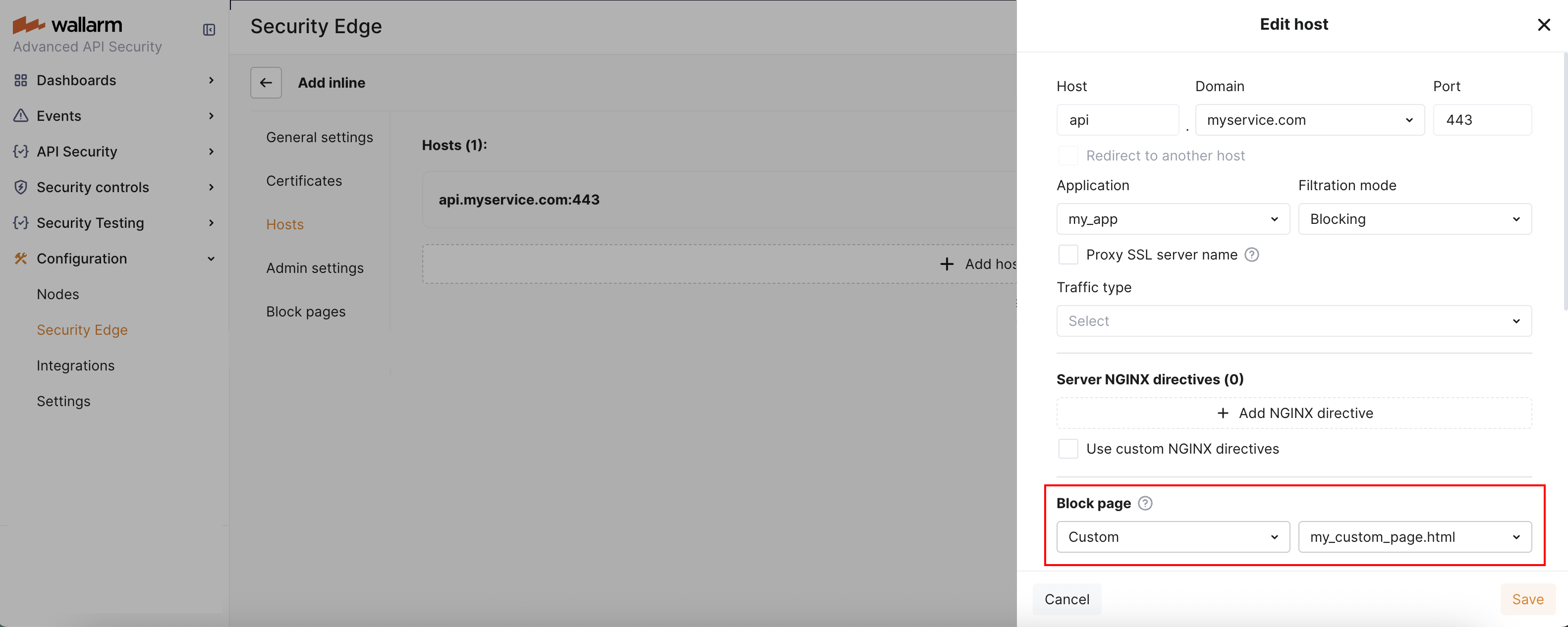 Selected custom block page