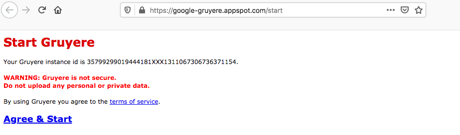 Google Gruyere start page