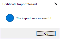 Successful import of the certificate