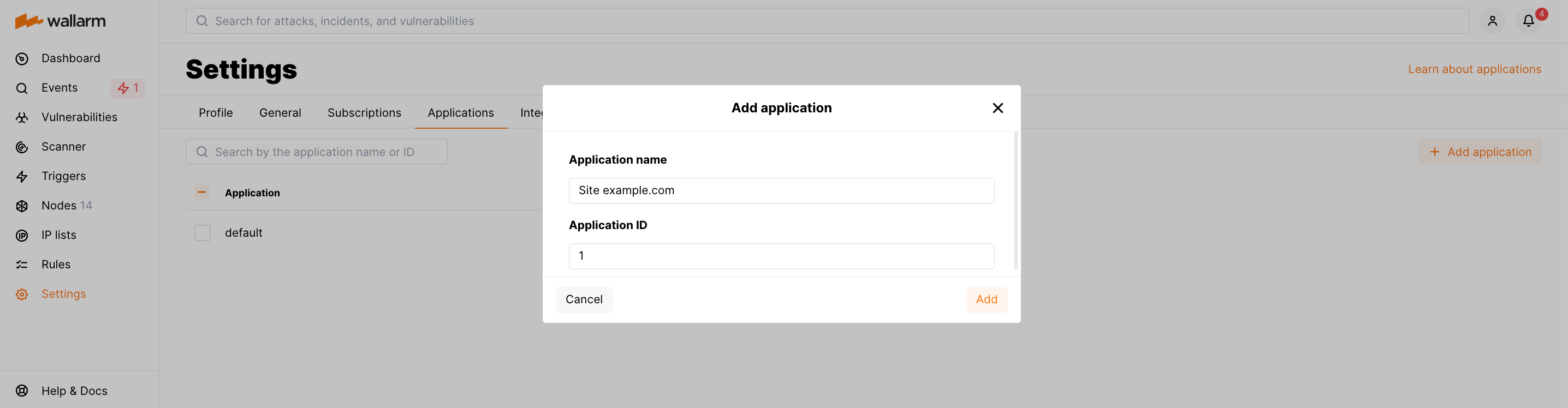 Adding an application