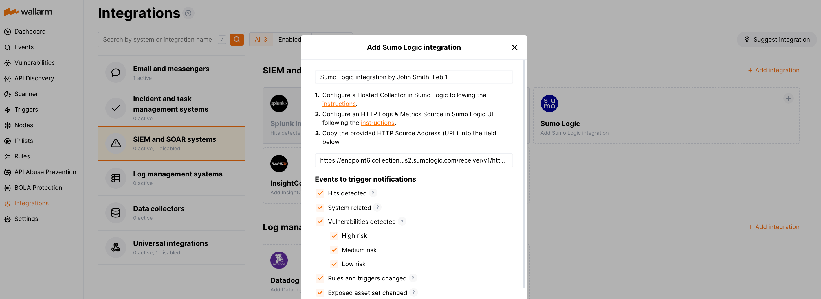Sumo Logic integration