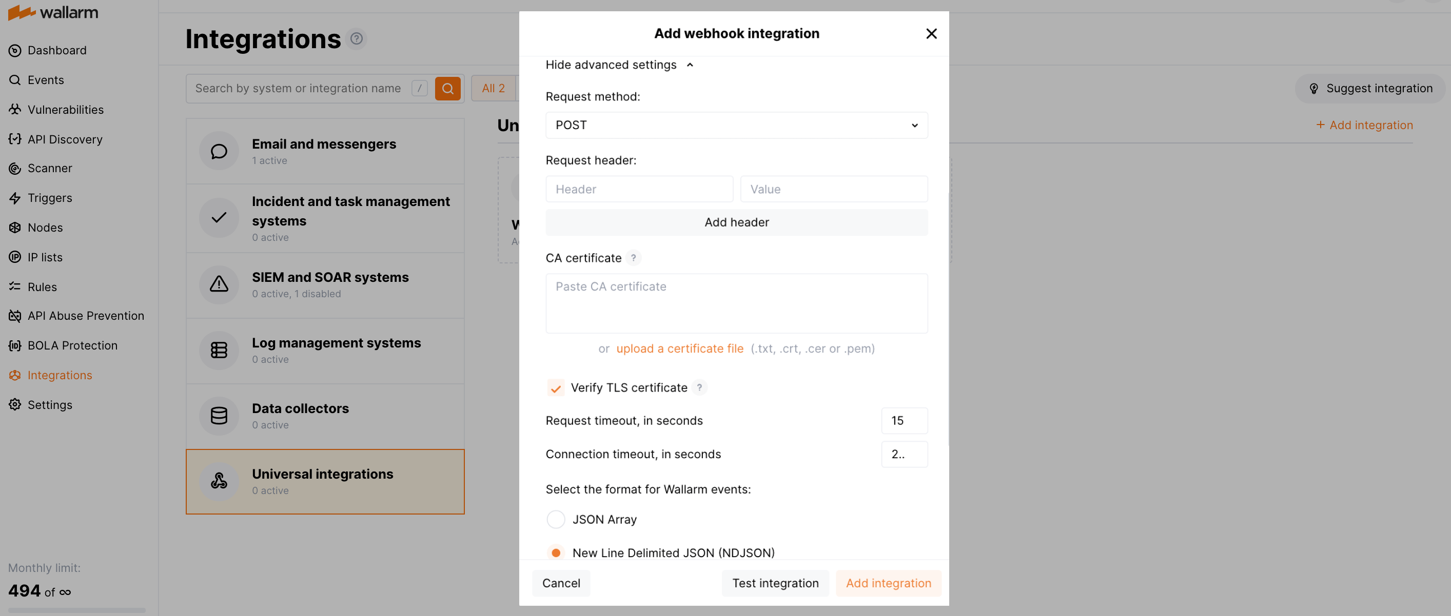 Advanced settings example