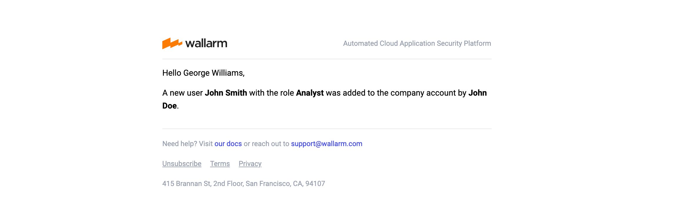 Email about new user added