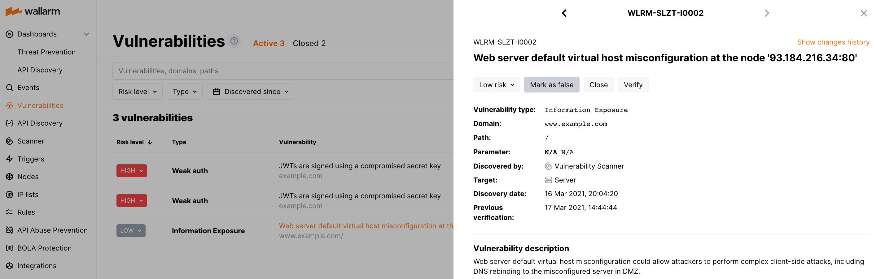 False positive on the vulnerability page