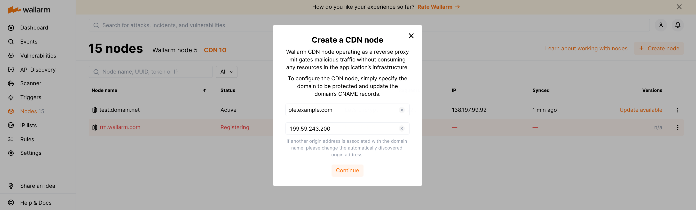CDN node creation modal