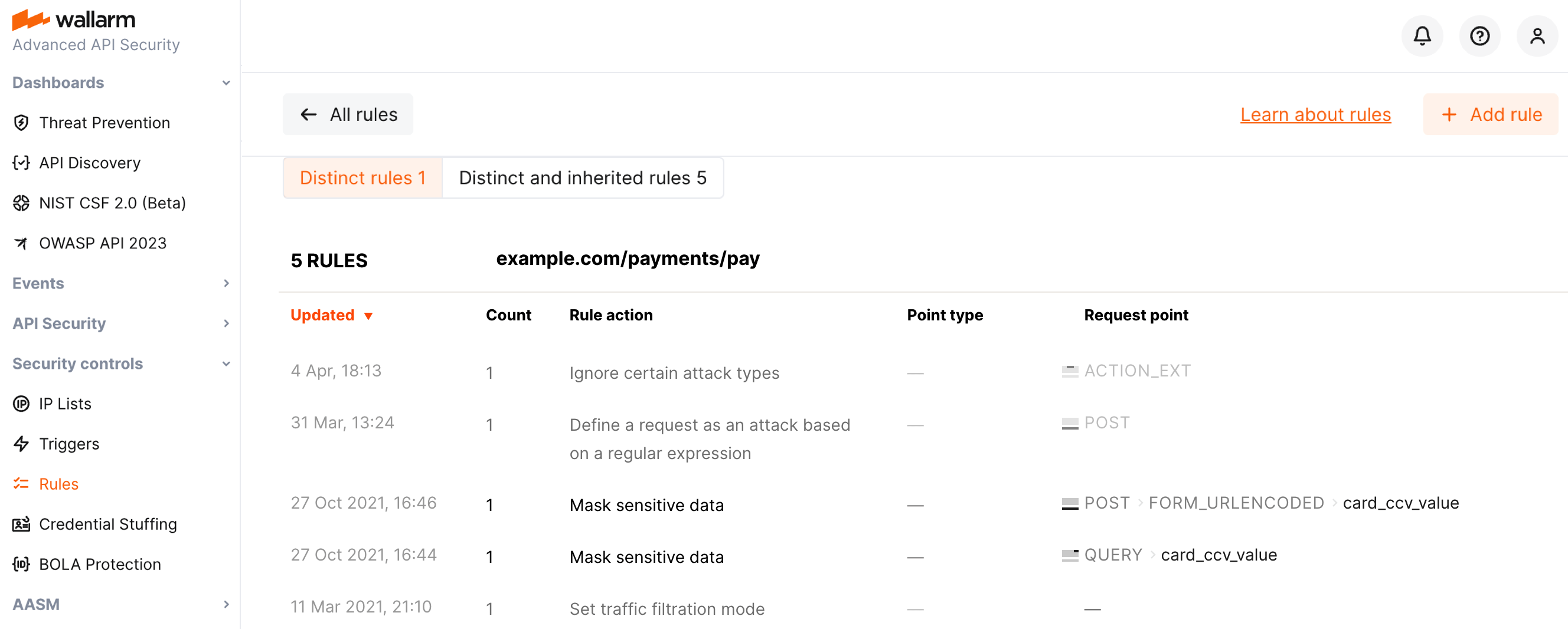 エンドポイントの個別ルールと継承ルール