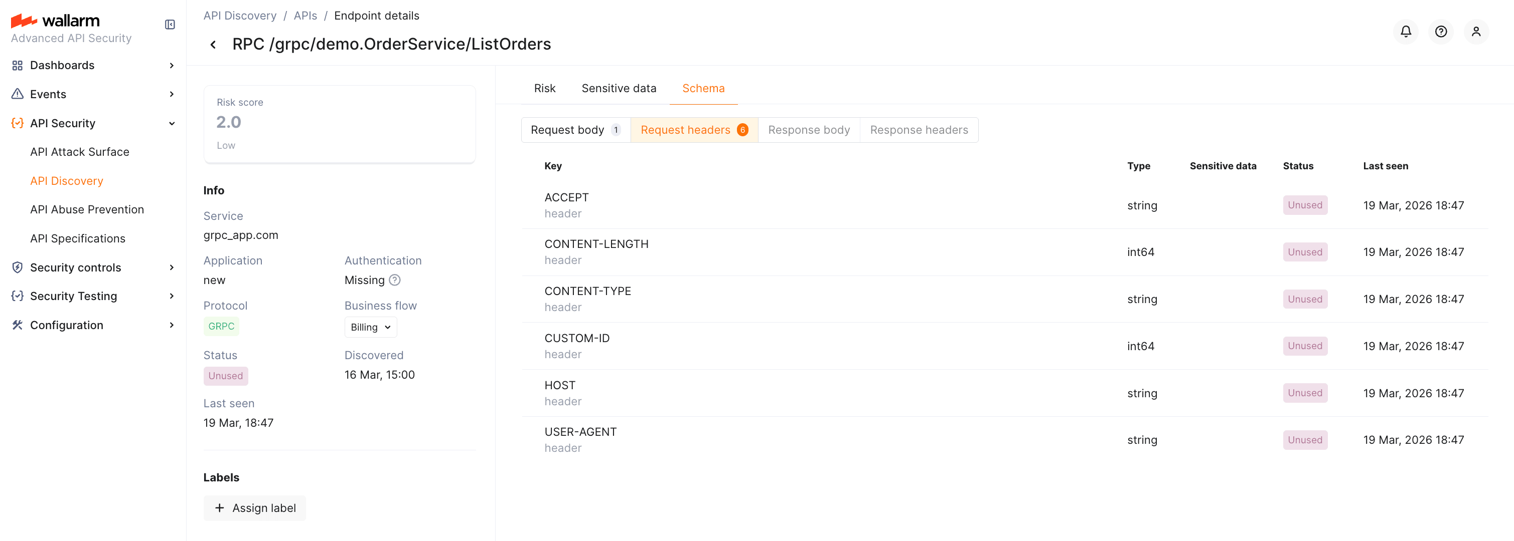 API Discovery - gRPC operation details
