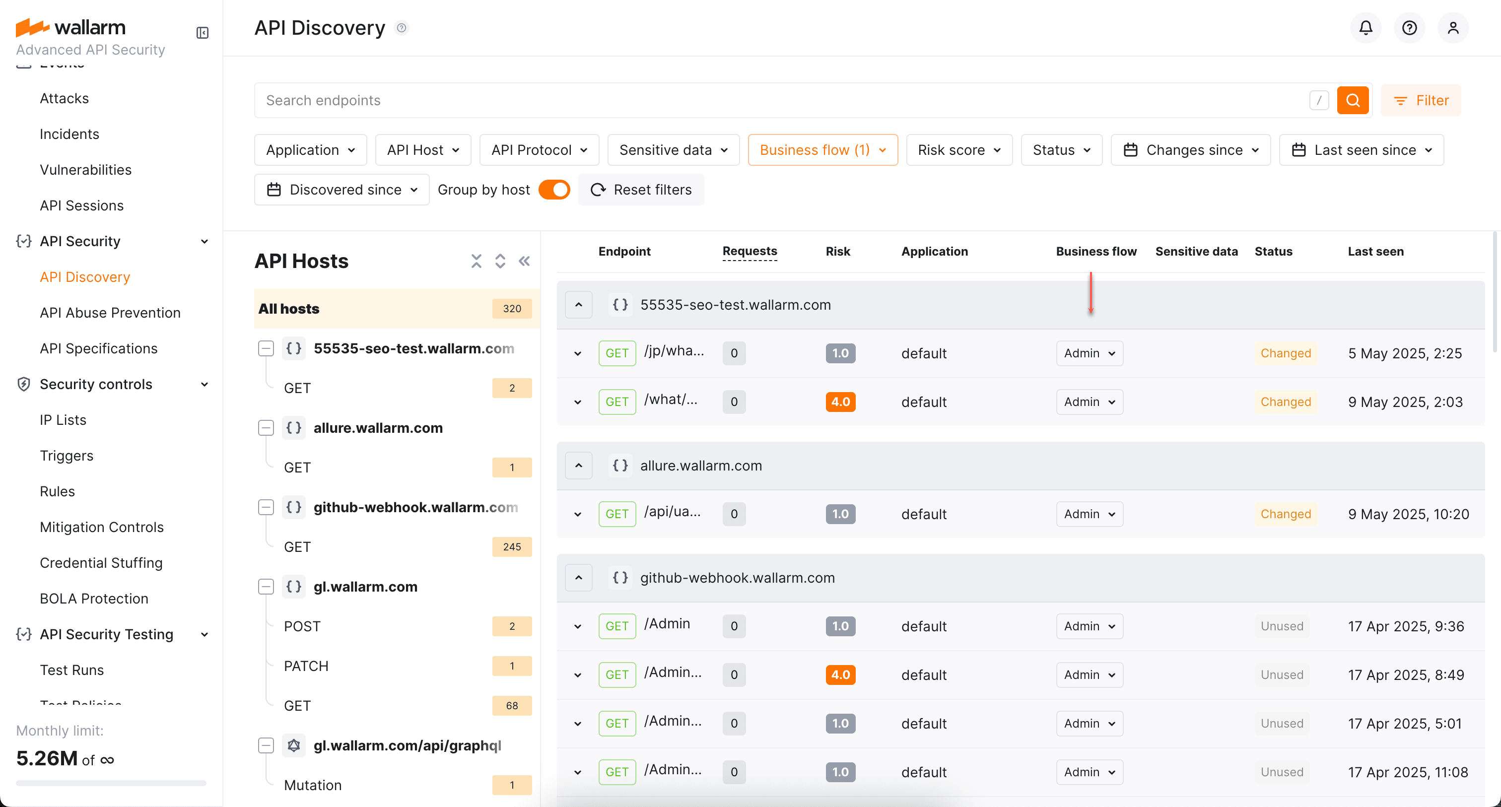 API Discovery - Filtering by sensitive business flows