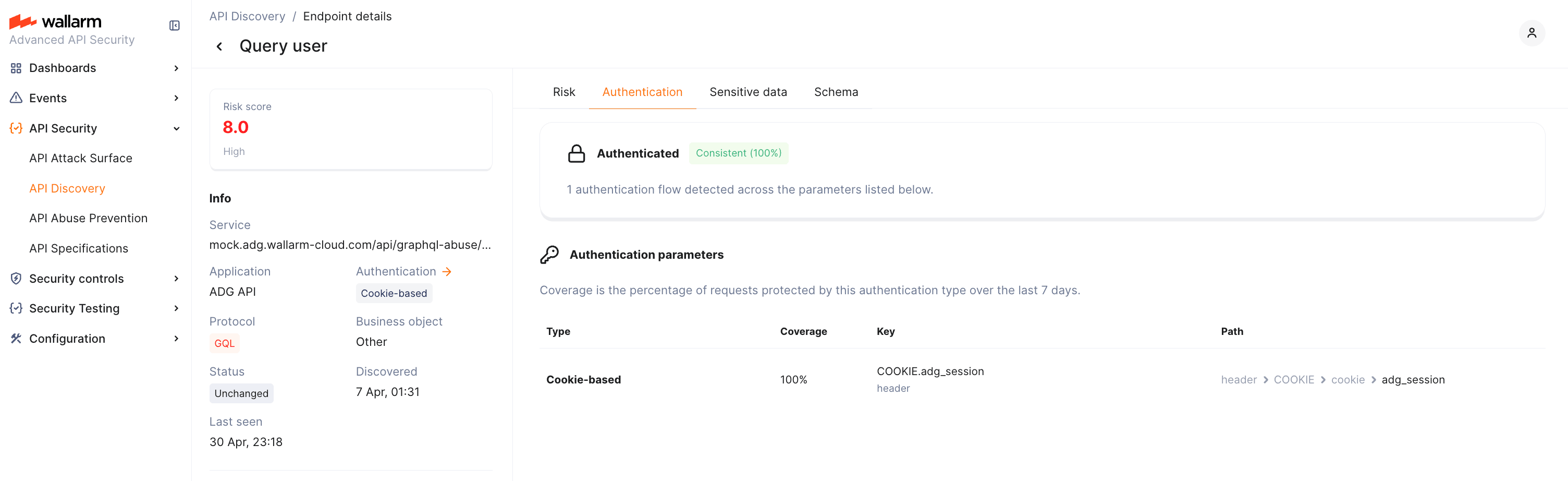 Authentication tab in endpoint details