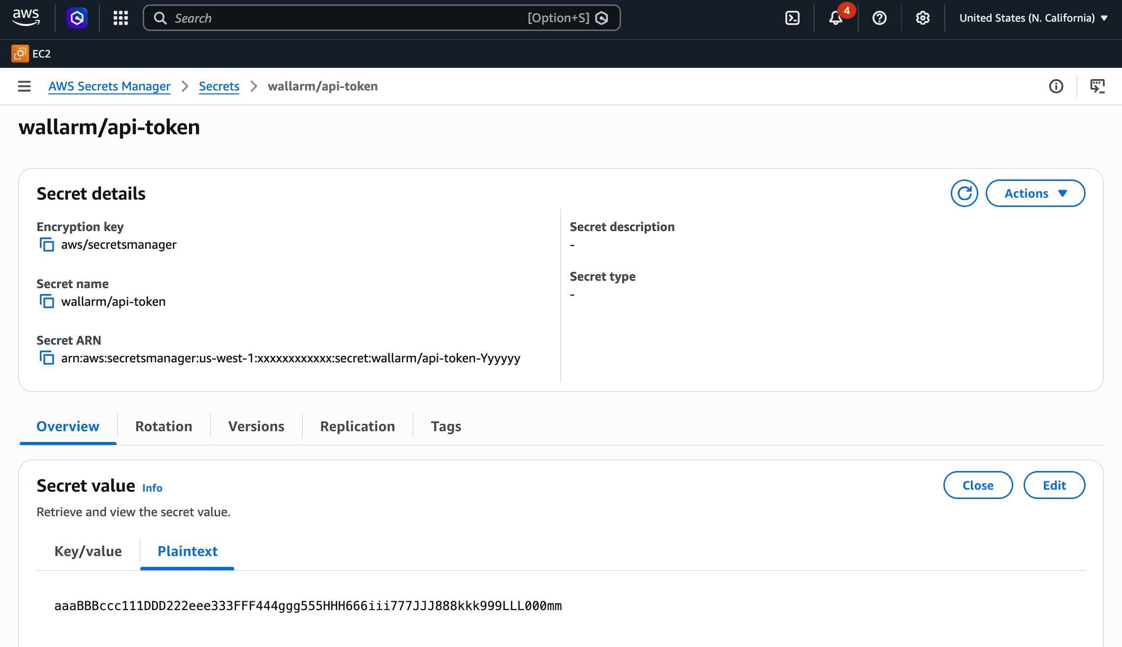 Secret with Wallarm token in AWS Secrets Manager