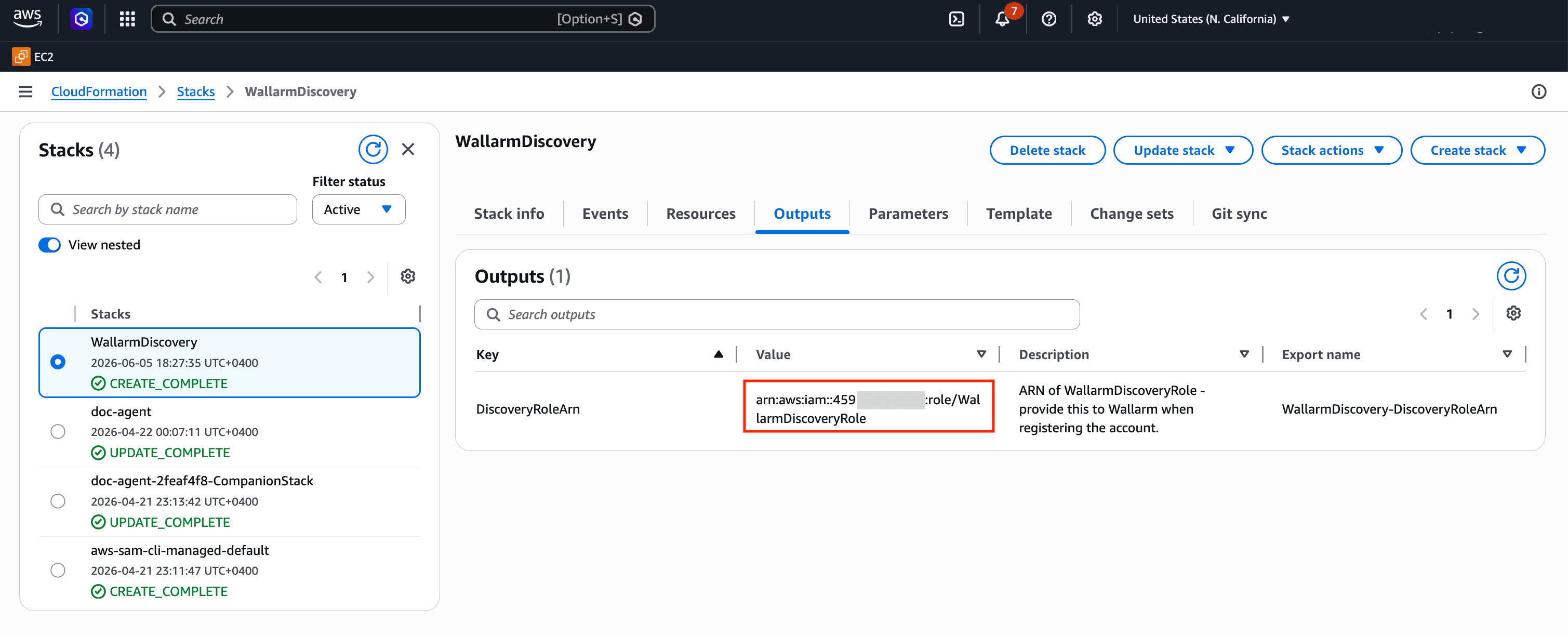 DiscoveryRoleArn in AWS CloudFormation stack outputs