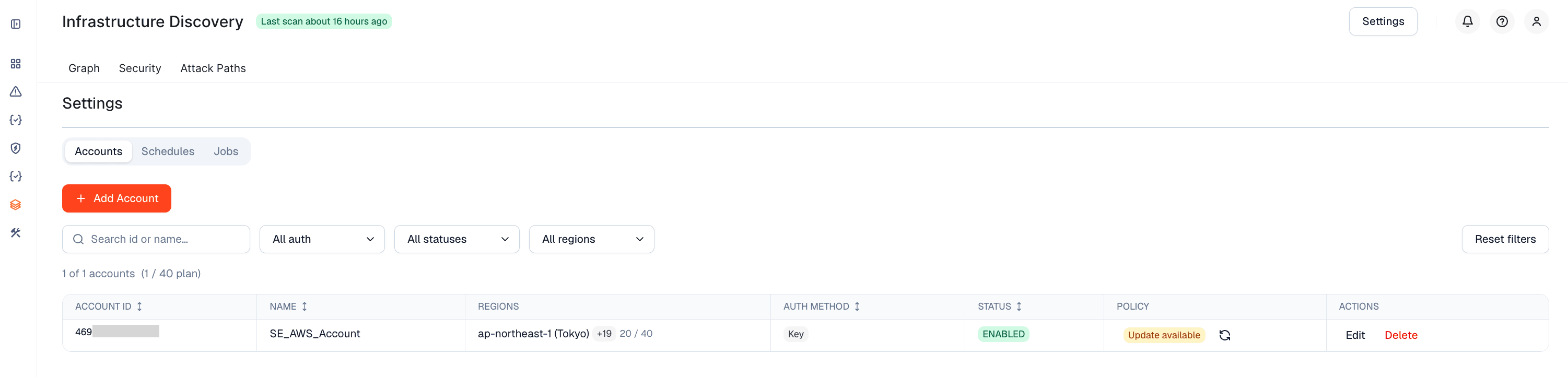 Accounts tab in Settings