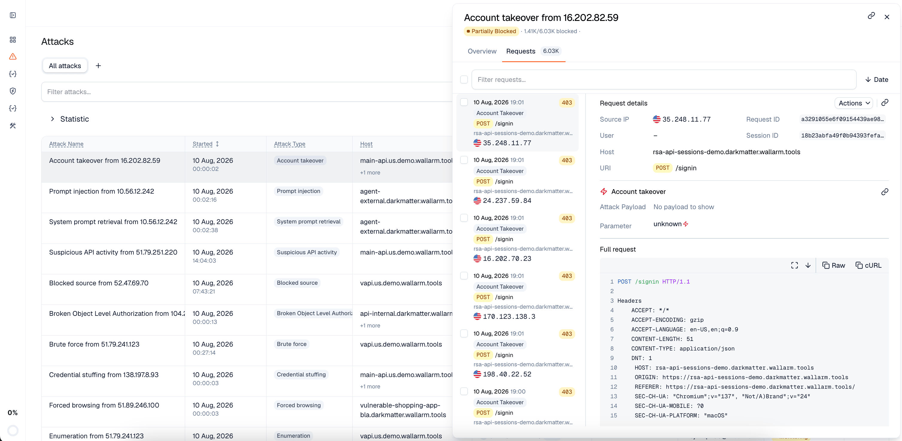 Attack details - Requests
