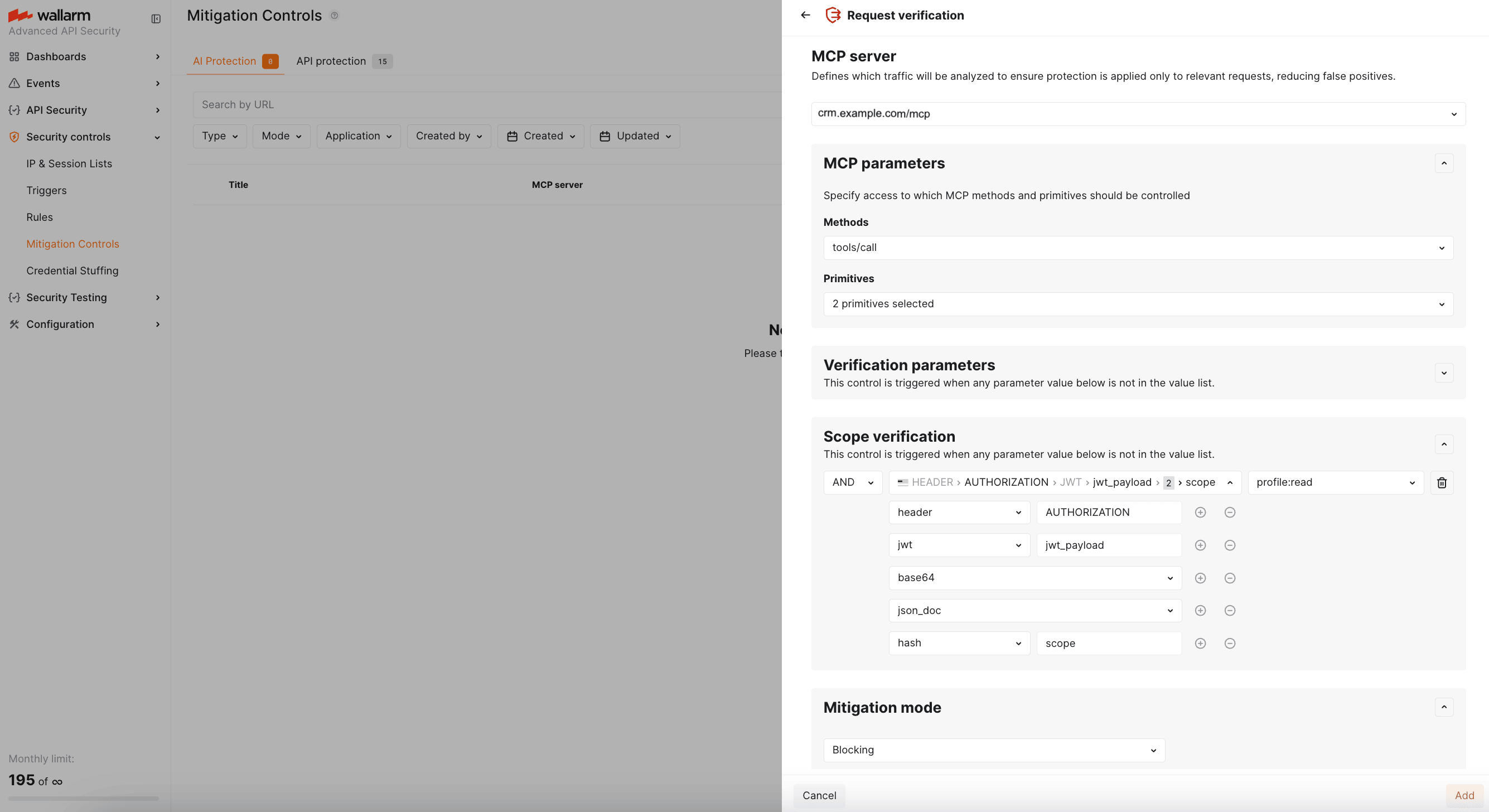 MCP mitigation control example: Enforce profile:read scope for CRM tools