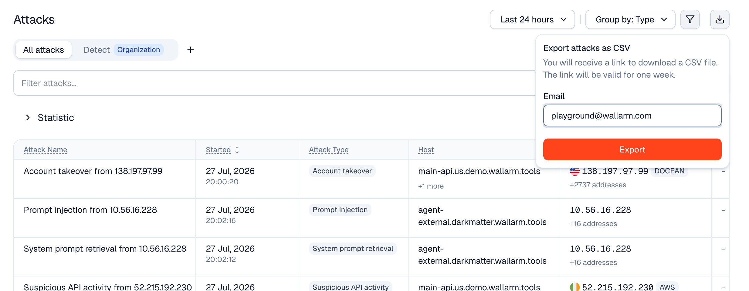 Exporting attacks as CSV