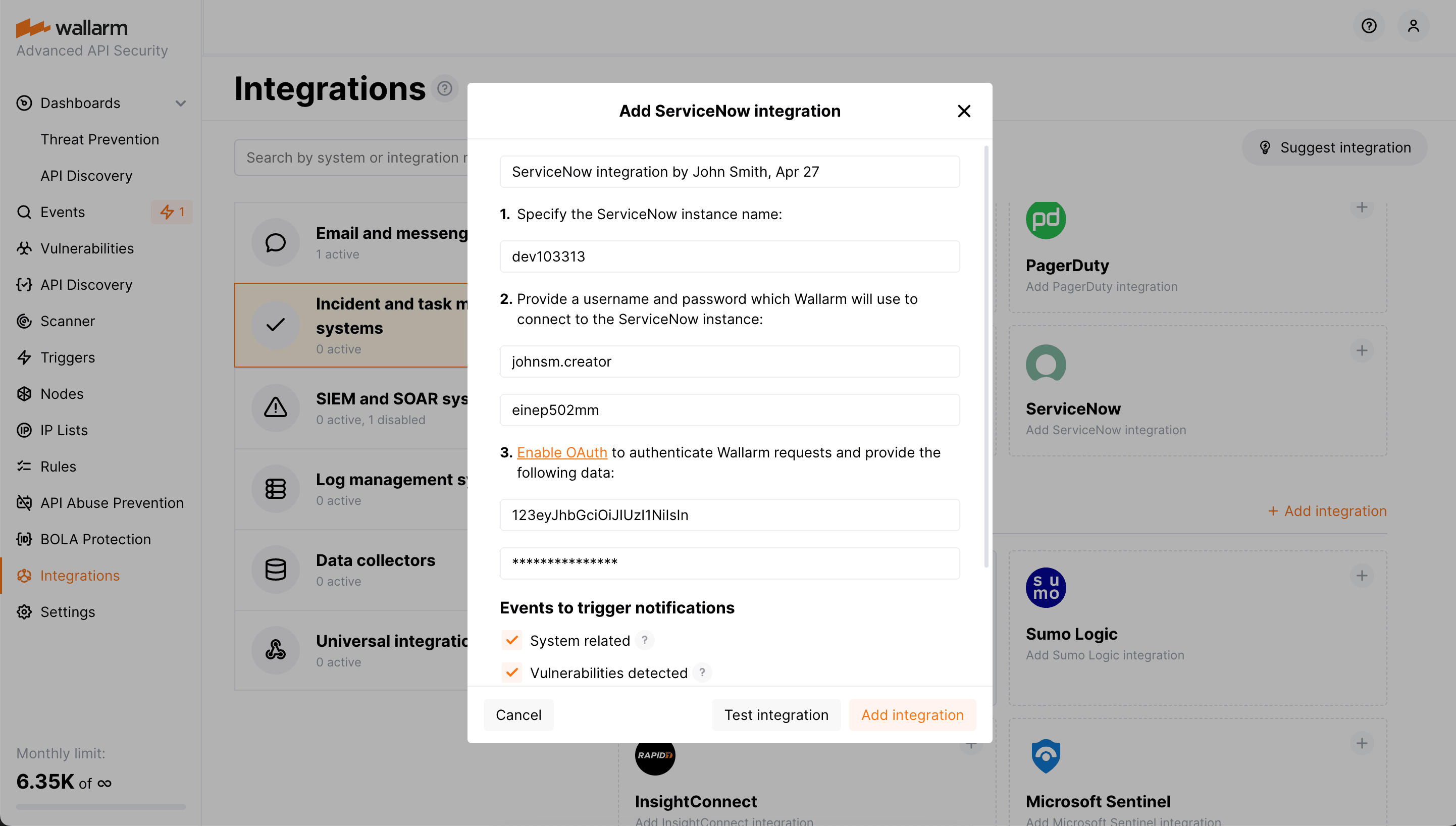 ServiceNow integration